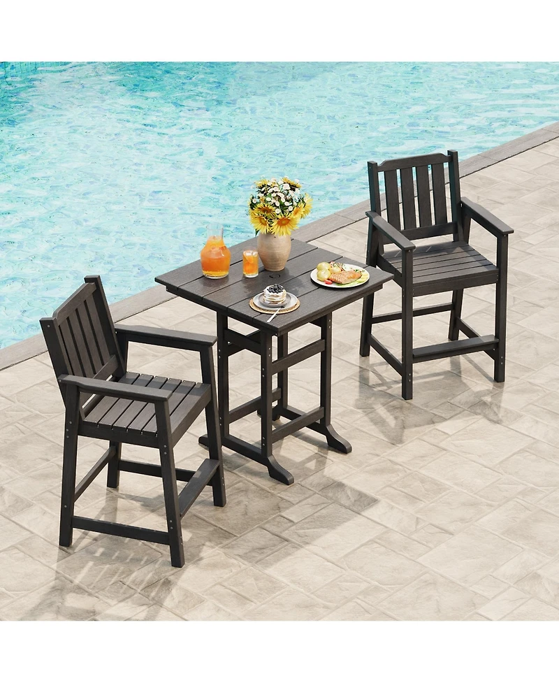 homfan 3-Piece Outdoor Dining Set – Hdpe Bar Table with Umbrella Hole and 2 Chairs, Weatherproof Patio Furniture for Backyard, Balcony and Bistro