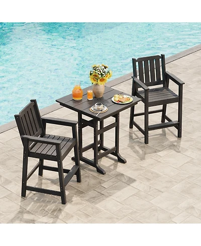 homfan 3-Piece Outdoor Dining Set – Hdpe Bar Table with Umbrella Hole and 2 Chairs, Weatherproof Patio Furniture for Backyard, Balcony and Bistro