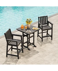 homfan 3-Piece Outdoor Dining Set – Hdpe Bar Table with Umbrella Hole and 2 Chairs, Weatherproof Patio Furniture for Backyard, Balcony and Bistro