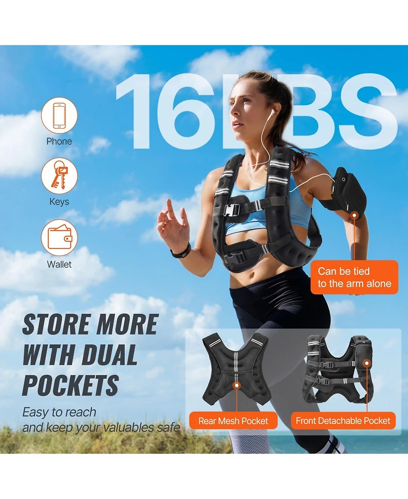 Sevorley 16 lb Weighted Vest with Reflective Stripes, Adjustable Fit for Men and Women