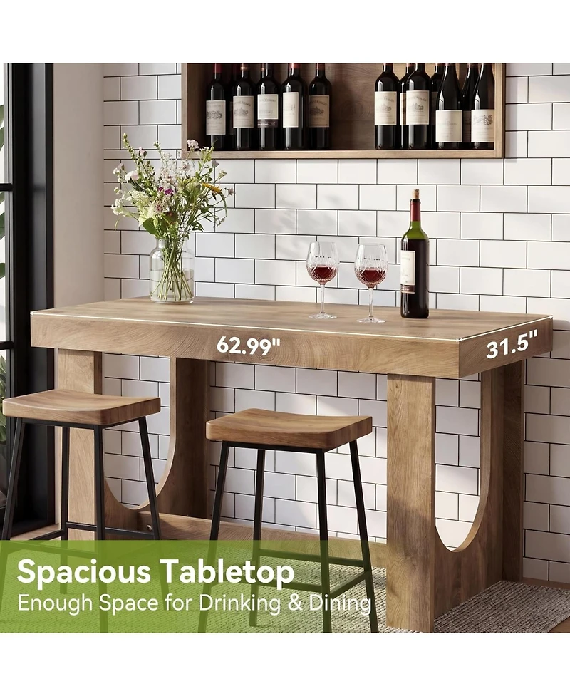 Tribesigns Bar Table, 63-Inch Farmhouse Counter Height Pub Table with Footrest, Kitchen Island, Rectangular Wood-Look High Top Table