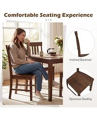 Gymax Dining Chairs Set of 2 Rubber Wood Chairs With High Slat Backrests for Dining Room