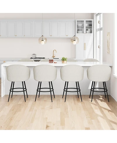 homfan Bar Stools Set of 8, 360 degrees Swivel Counter Height with Back, Polyester Knit Upholstered 25.4 Modern Chair, Metal Frame with Footrest