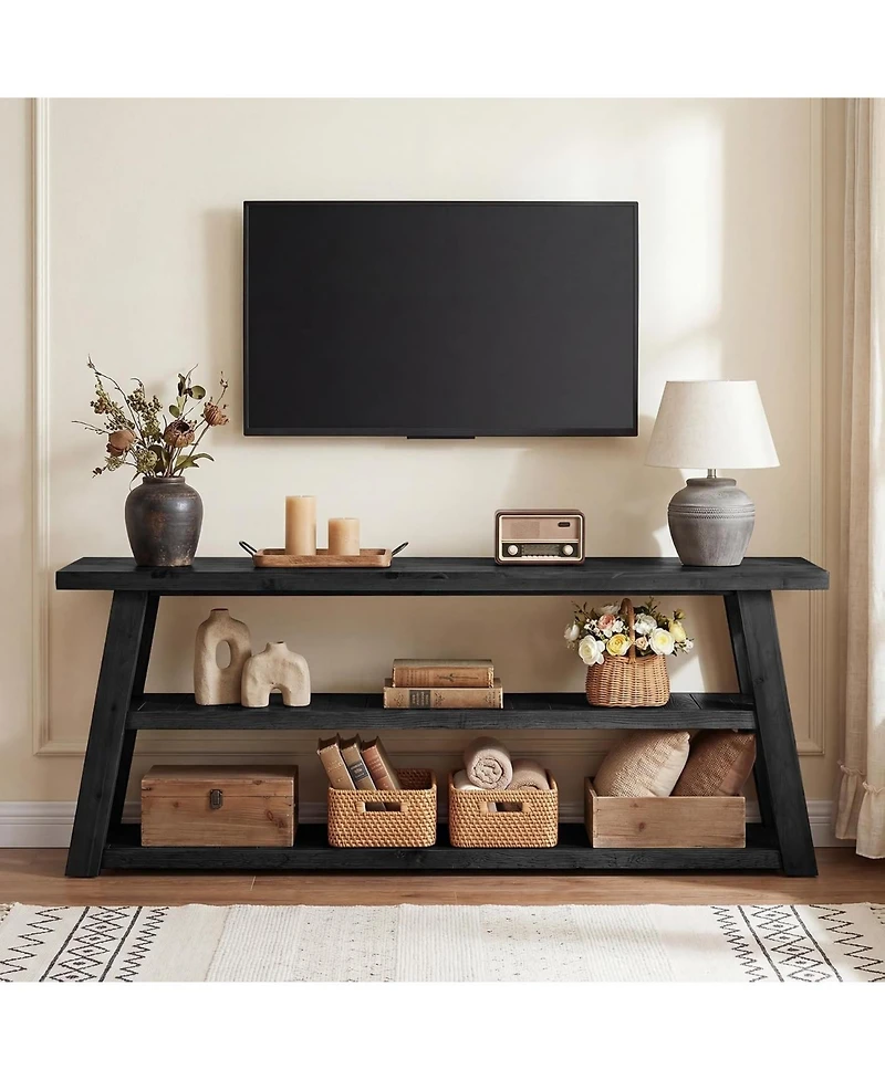 Tribesigns 3-Tier Solid Wood Tv Stand, 63" Framhouse Rustic Entertainment Center for TVs Up to 70 Inches