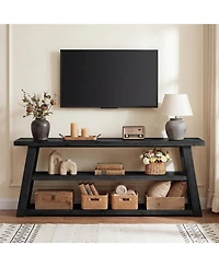 Tribesigns 3-Tier Solid Wood Tv Stand, 63" Framhouse Rustic Entertainment Center for TVs Up to 70 Inches