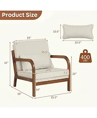 Gymax Accent Chair Faux Leather Upholstered Armchair With Lumbar Pillow Removable Back