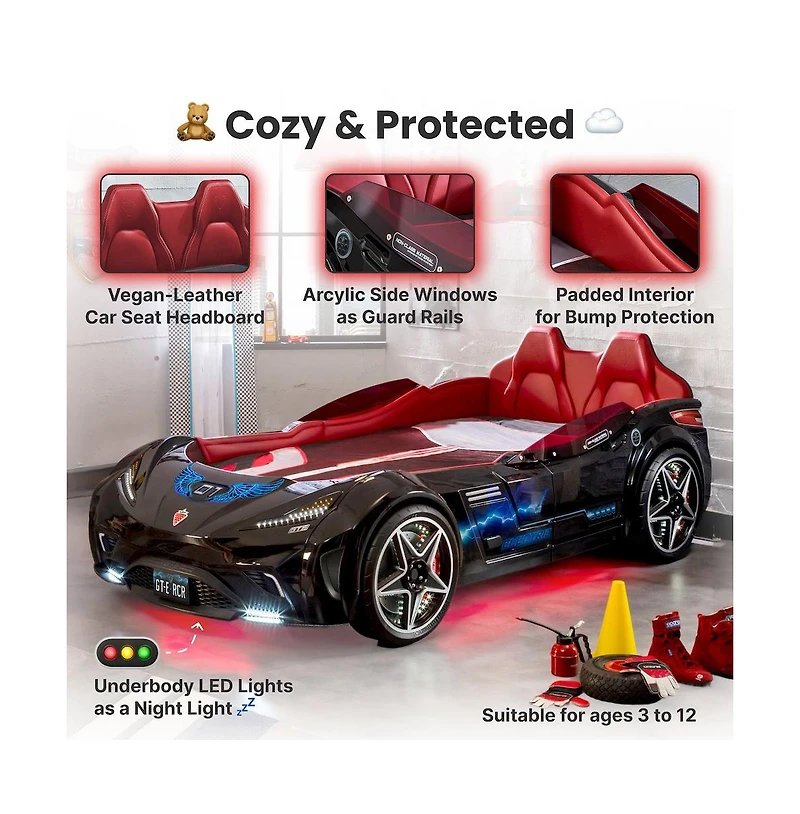 Cilek Kids Room Gts Ev Twin-Size Race Car Bed, - Remote Control, Led Lights, Sound Fx