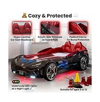 Cilek Kids Room Gts Ev Twin-Size Race Car Bed, - Remote Control, Led Lights, Sound Fx