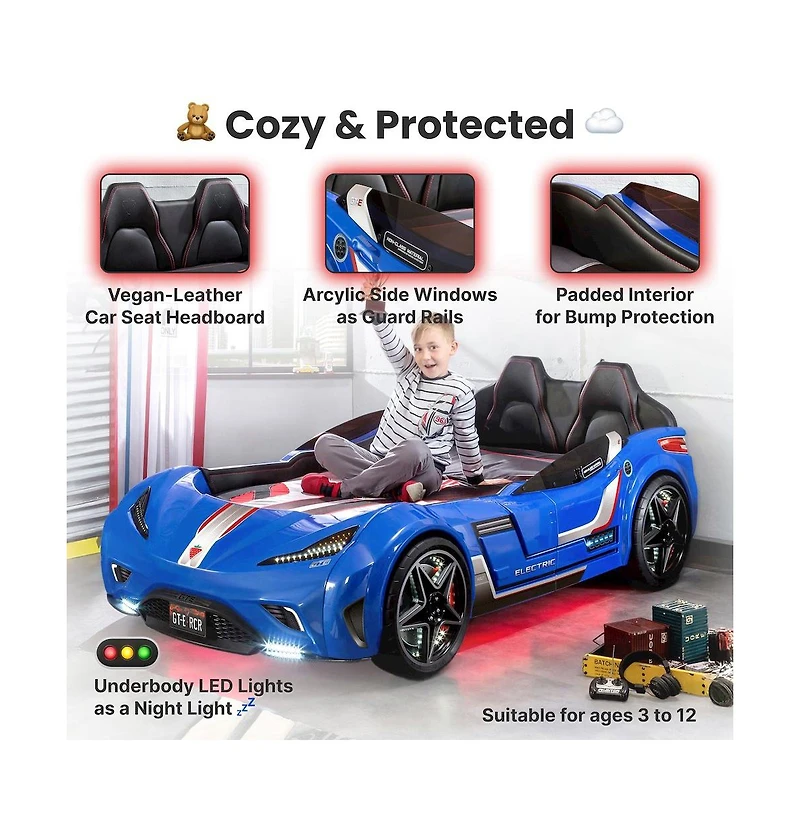 Cilek Kids Room Cilek Gts Ev Twin-Size Race Car Bed, - Remote Control, Led Lights, Ev Sound Fx