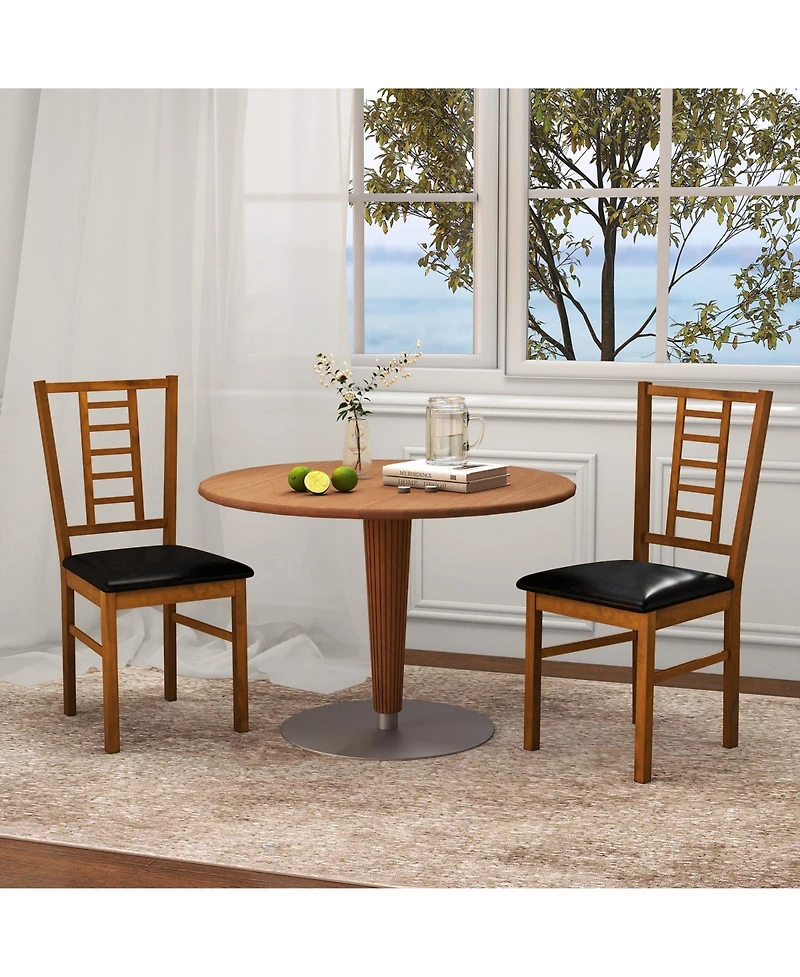Gymax Wood Dining Chairs Set of 2 With Rubber Frame Padded Seat Slatted Backrest