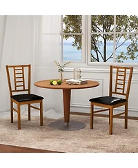 Gymax Wood Dining Chairs Set of 2 With Rubber Frame Padded Seat Slatted Backrest