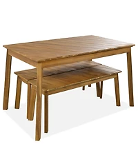 Asagikoiai 3-Piece Acacia Wood Outdoor Dining Table Set with 2 Benches