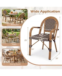 Gymax Outdoor French Bistro Chairs Set of 4 With Armrests Galvanized Metal Frame