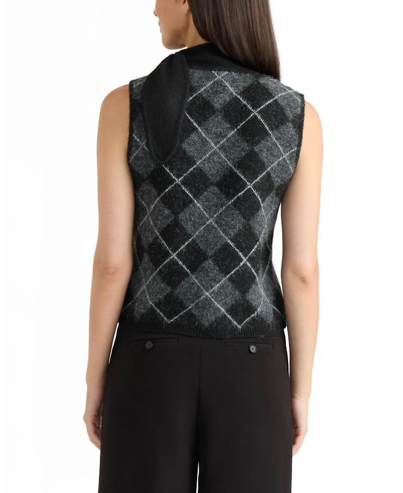 Ellen Tracy Women's Argyle Sleeveless Mock Neck Sweater Top