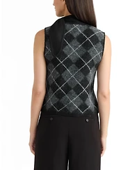 Ellen Tracy Women's Argyle Sleeveless Mock Neck Sweater Top