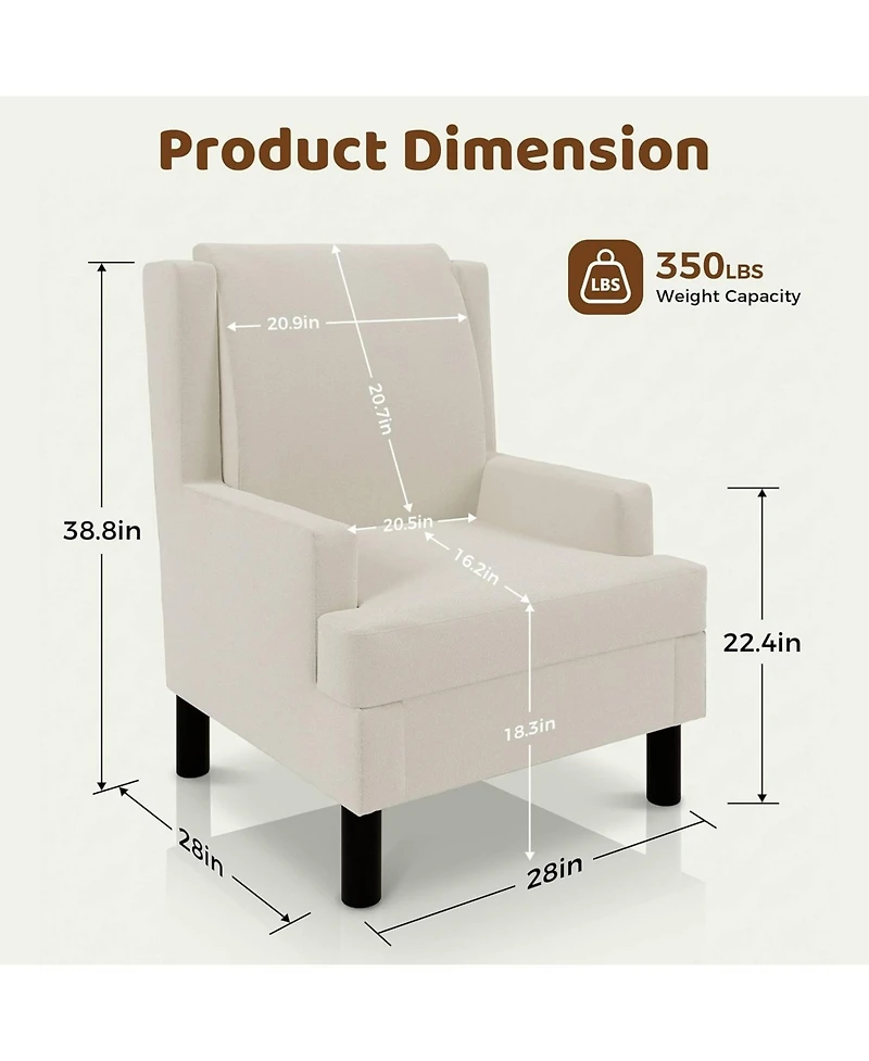 homfan Chenille Wingback Accent Chair with Lumbar Pillow, Mid-Century Modern Reading Chair