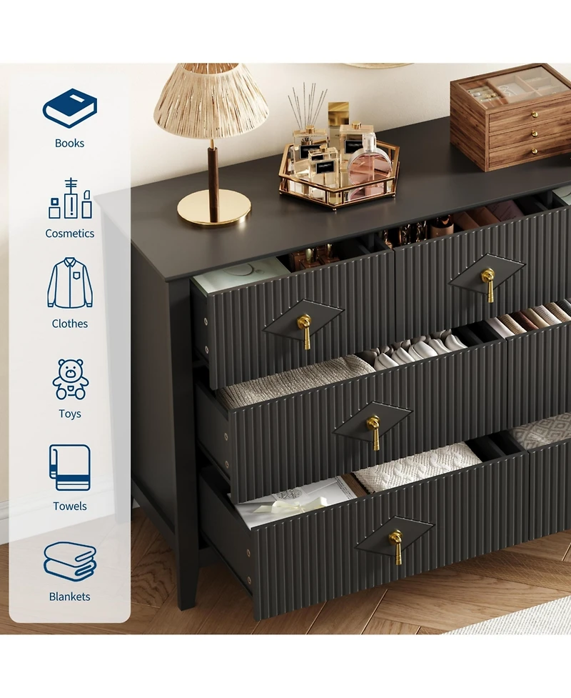 homfan Modern Fluted 7-Drawer Dresser, 54" Wide Wood Chest, Bedroom Storage Organizer Cabinet, Metal Handles, Versatile for Living Room, Hallway