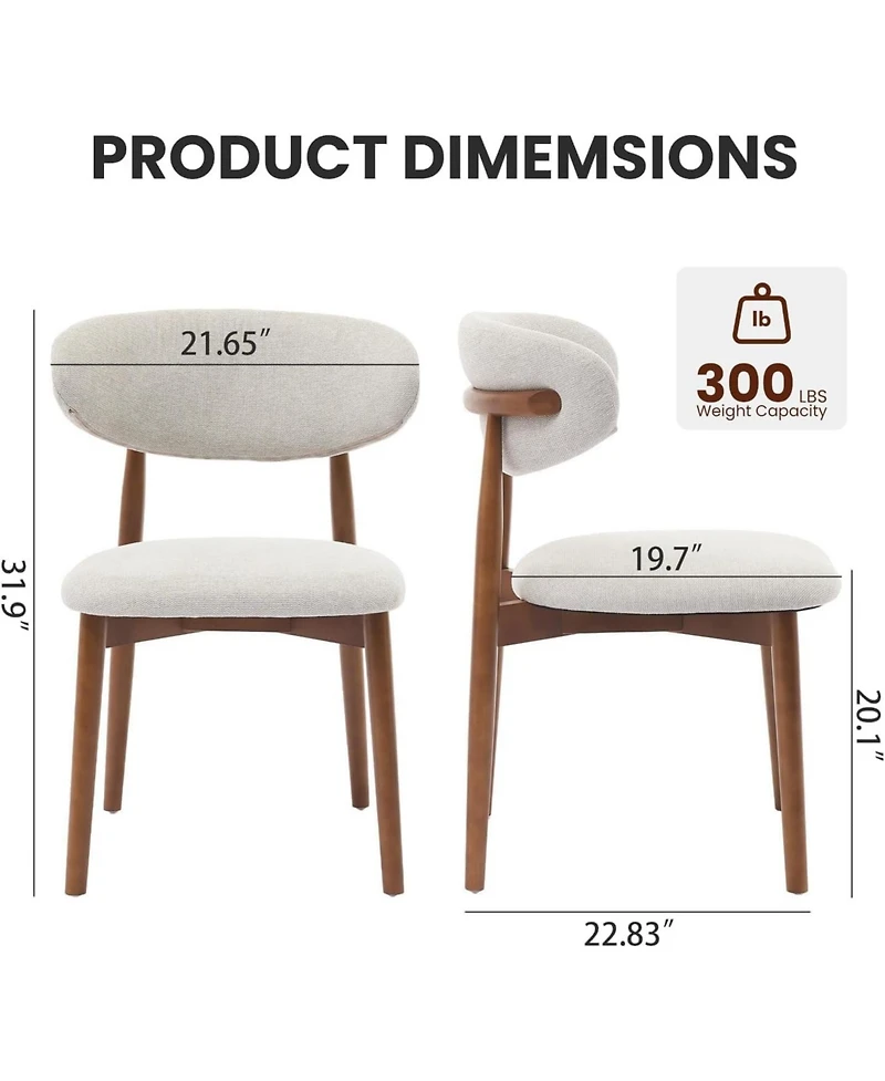 homfan Set of 8 Mid-Century Modern Dining Chairs, Linen Upholstered Seats, Sturdy Wood Legs, Ergonomic, Comfortable, Stylish