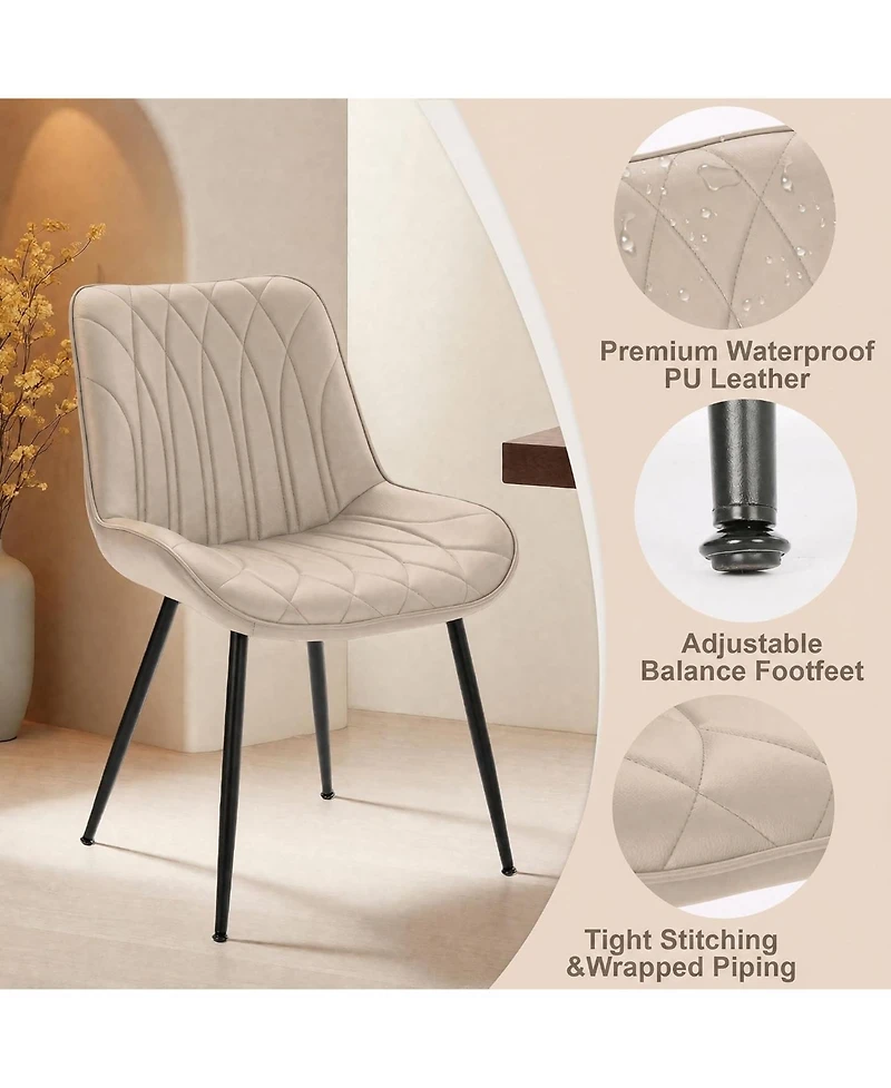 homfan Set of 4 Faux Leather Dining Chairs with Thick Cushions and Metal Legs, Modern Upholstered Kitchen Chairs