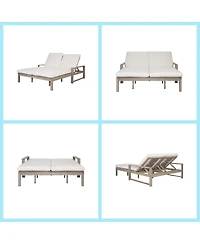 Asagikoiai Acacia Wood Patio Double Lounge Chair with Cushions, Adjustable Reclining Sunbed