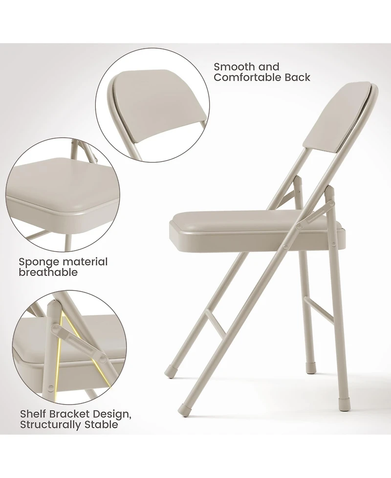 homfan Set of 8 Metal Folding Chairs with Padded Cushion and Back – Durable Steel Frame, Indoor Outdoor Portable Stackable Seat, 350 lb Capacity