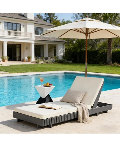 Asagikoiai Acacia Wood Outdoor Chaise Lounge, Adjustable Patio Sun Lounger with 3-Fold Cushion