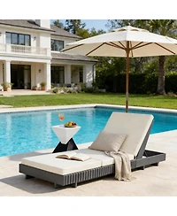 Asagikoiai Acacia Wood Outdoor Chaise Lounge, Adjustable Patio Sun Lounger with 3-Fold Cushion