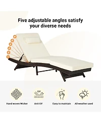 Asagikoiai Set of 2 Wicker Outdoor Chaise Lounge Chair with Cushions, Adjustable Patio Lounger