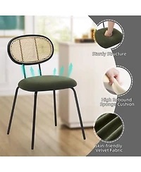 homfan Dining Chairs Set of 6, Mid-Century Modern Velvet Upholstered Dining Room Chairs with Rattan Backrest Metal Legs, Perfect