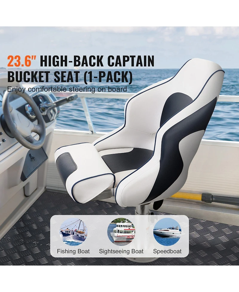 Sevorley Captain Bucket Boat Seat with Flip-Up Bolster and High Back