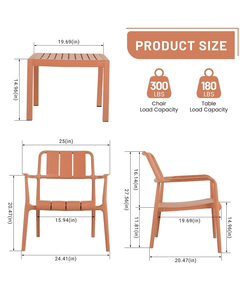Mondawe 3 Piece Pp Single Seater Chairs Coffee Table Set