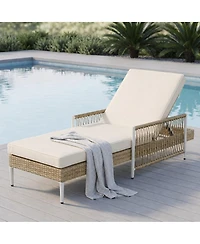 Asagikoiai Patio Pe Rattan Lounge Chair, 6-Position Adjustable Recliner with Cushion for Poolside