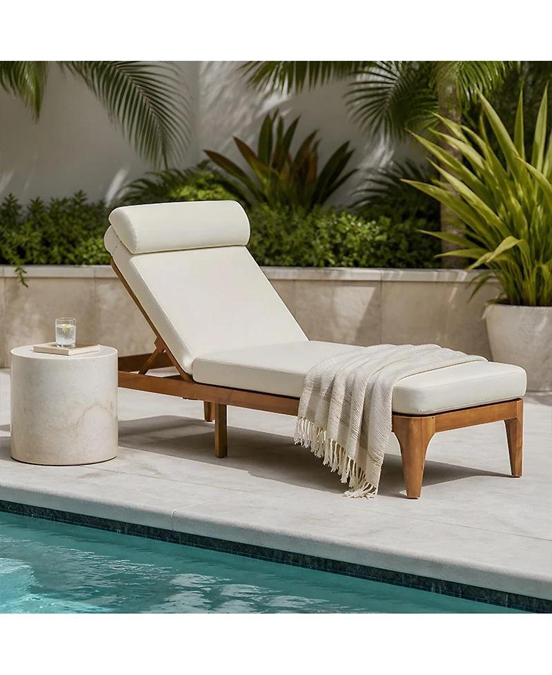 Asagikoiai Outdoor Acacia Wood Chaise Lounge, Patio Sun Lounger Recliner with Pillow and Cushion