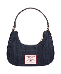 True Religion Women's Studded Denim Shoulder Bag with Removable Charm Chain