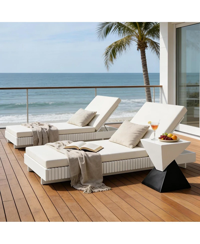 Asagikoiai Adjustable Acacia Wood Outdoor Chaise Lounge with Water-Repellent Cushion