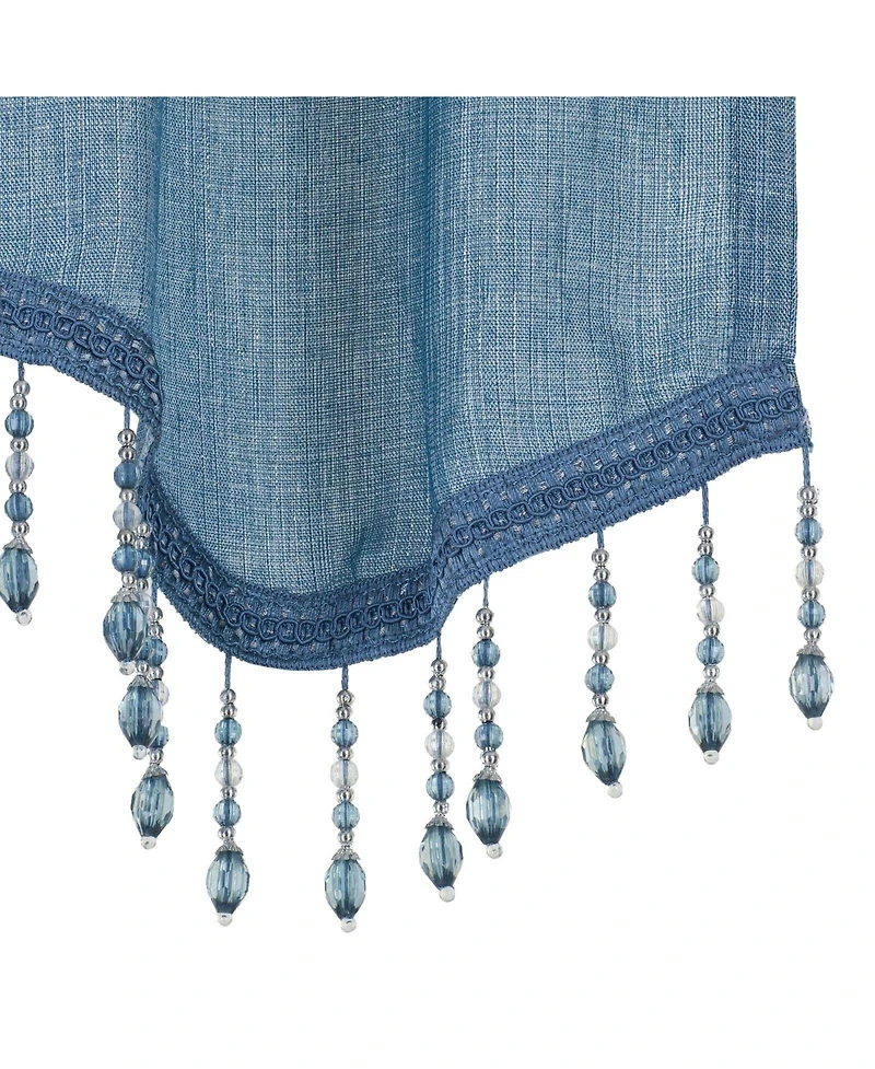 Kate Aurora Gina Complete 4 Piece Blue Metallic Sheer Window Curtains And Beaded Valances Set