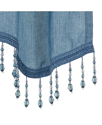 Kate Aurora Gina Complete 4 Piece Blue Metallic Sheer Window Curtains And Beaded Valances Set