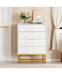 homfan Modern Wide Storage 4 Drawer Dresser Chest, Sturdy Wood Cabinet with Metal Legs, Bedroom and Living Room Furniture, Tall Organizer for Hallway