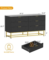 homfan Modern 6 Drawer Dresser Furniture, Wide Storage Chest with Wood Top, Metal Legs, Spacious Organizer for Bedroom, Living Room, Entryway