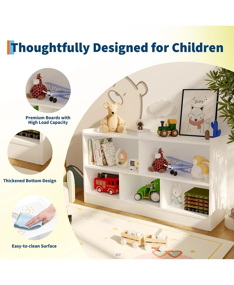 homfan Wooden Bookshelf, 5-Section 2-Tier Toy Storage Organizer, Open Shelving Kids Book Shelf for Playroom Nursery Classroom Kindergarten