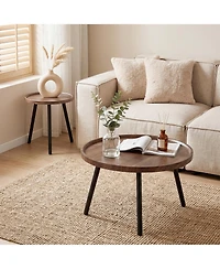 homfan Round Nesting Coffee Table Set of 2, Wood and Metal, Raised-Edge Accent Table