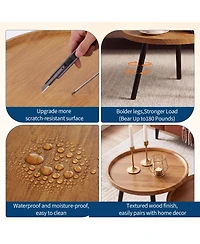 homfan Round Nesting Coffee Table Set of 2, Wood-Grain and Metal Accent Table, Warm Wood Finish
