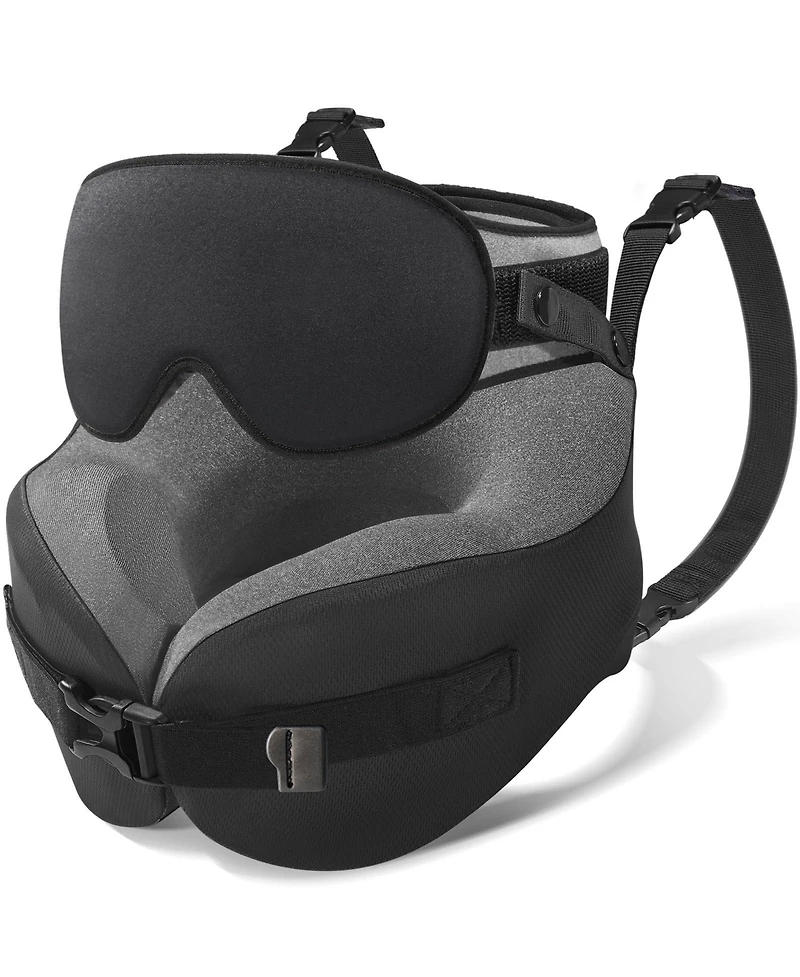Piscifun 360 Memory Foam Travel Neck Pillow With 3D Contoured Eye Mask Adjustable Support For Long Flights