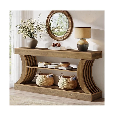 Tribesigns 70.9" Long Farmhouse Entryway Console Table: 3-tier wooden couch table with storage.For entry, hallway,foyer,living room.