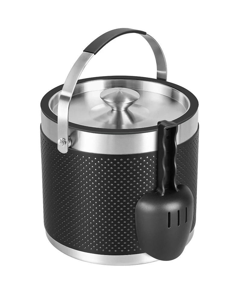 Piscifun Double Wall Stainless Steel Insulated Ice Bucket with Lid and Scoop Leather Design
