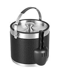 Piscifun Double Wall Stainless Steel Insulated Ice Bucket with Lid and Scoop Leather Design