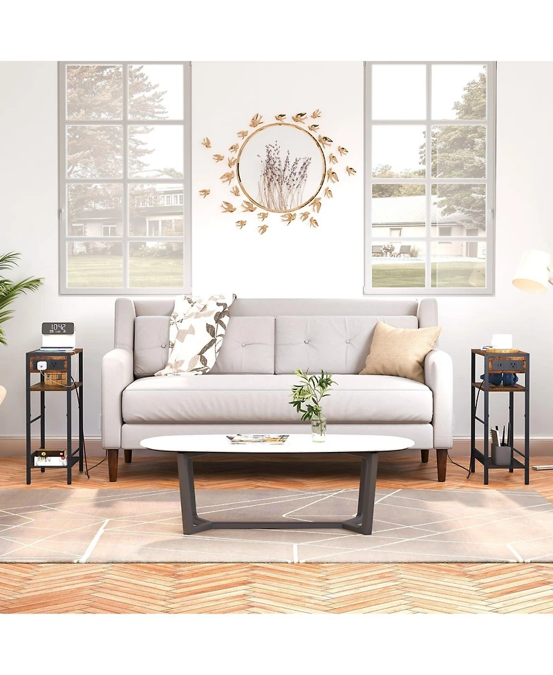 Slickblue Compact Side Table with Charging Station for Living Room or Bedroom