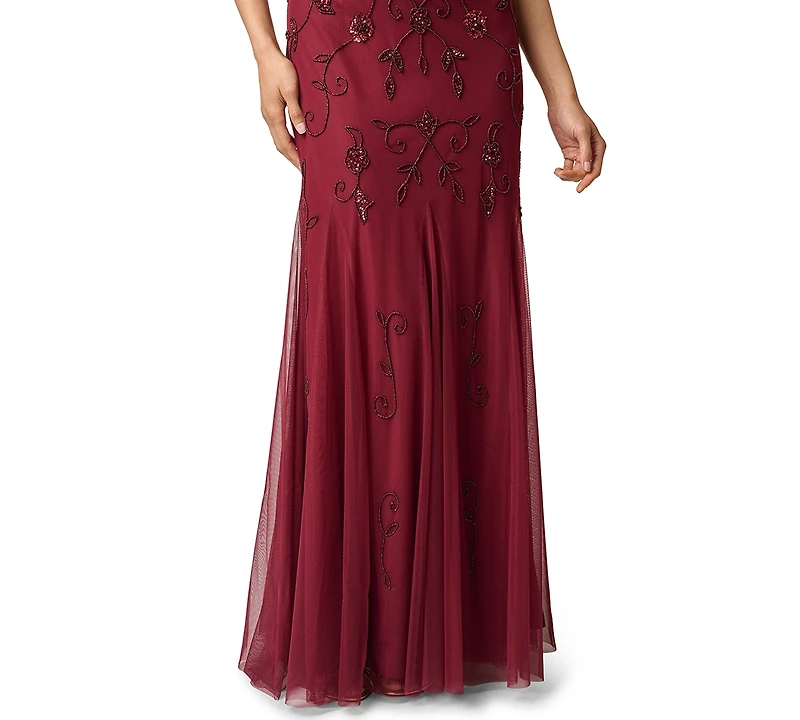 Adrianna Papell Women's One-Shoulder Beaded Godet Gown