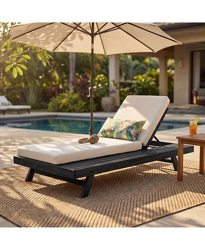 Asagikoiai Acacia Wood Chaise Lounge, Adjustable Outdoor Recliner with Water-Resistant Cushion