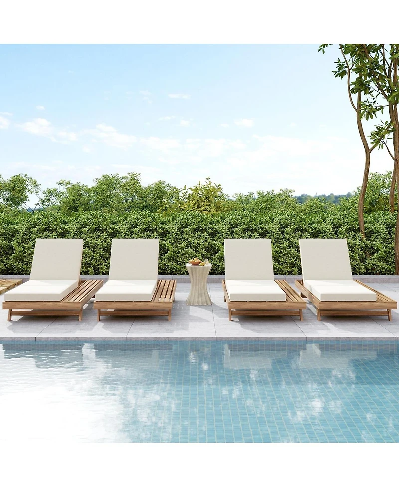 Asagikoiai Acacia Wood Outdoor Chaise Lounge with Adjustable Back and Cushion
